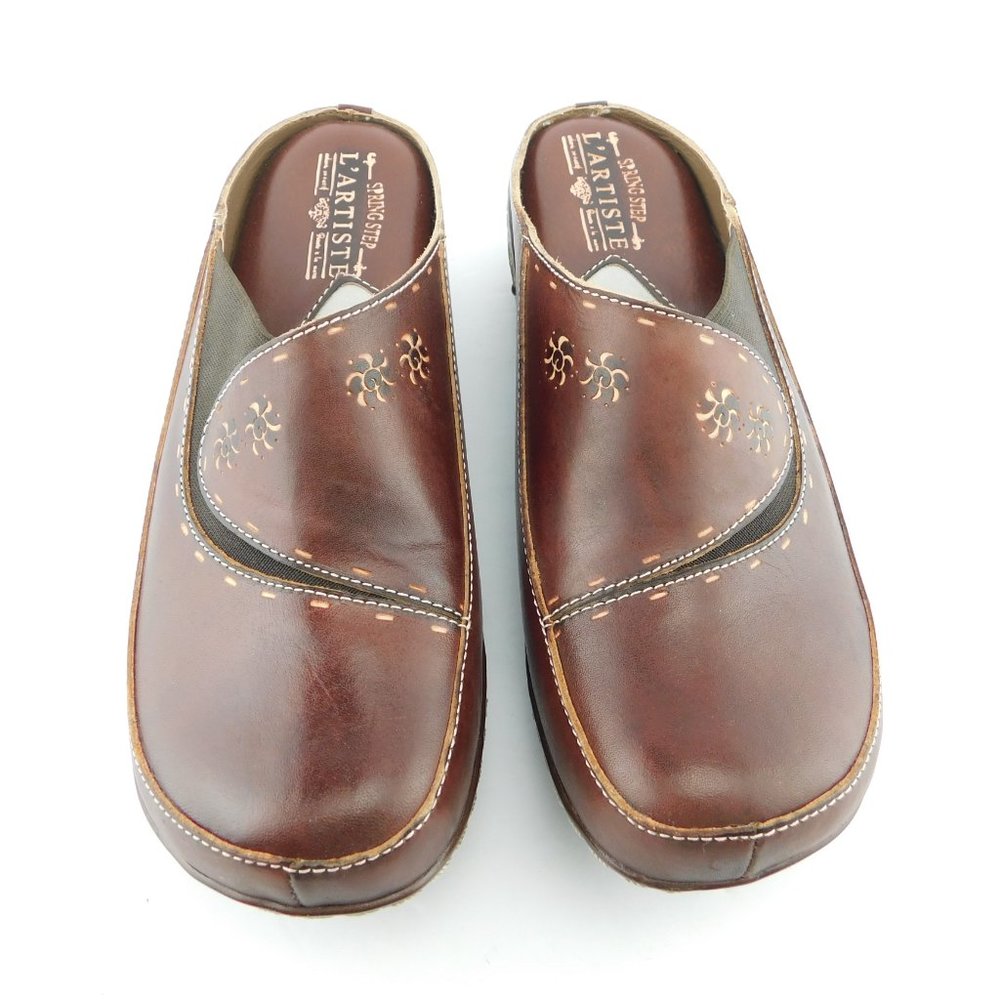 Unworn SPRING STEP L'Artiste Brown Leather Mules 40 - Picture 2 of 10
